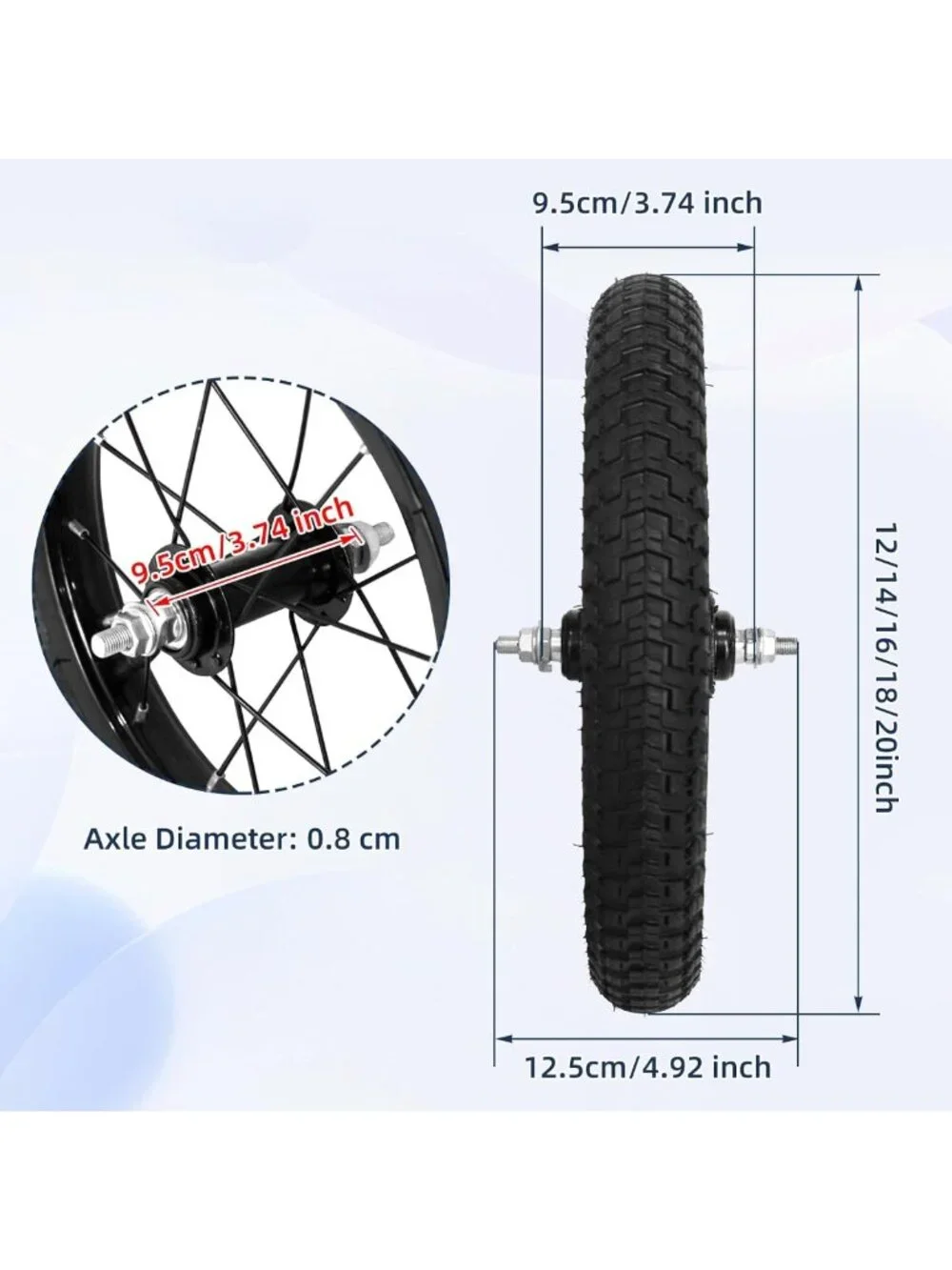 Kids Bike Front Wheels Replacement - Solid Rubber Tire & Inner Tube, 12-20 Inch